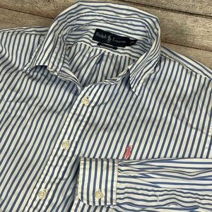 Ralph Lauren Large Blue And White Vertical Striped Custom Fit